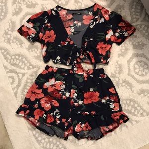 Navy Floral Short Set